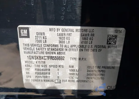 2015 Chevrolet Tahoe Lt from USA, damaged, VIN 1GNSKBKC7FR559692